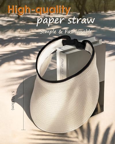 Sun Visor Hats for Women, Summer Straw Beach Ponytail Hat - color: Dark Beige