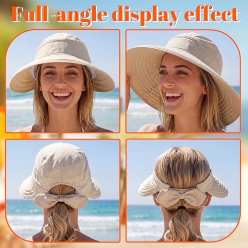 3 Pcs 2-in-1 Women's Visor Sun Hat Foldable Zip-Off Beach Hat Ponytail UV Protection Summer Visors for Women