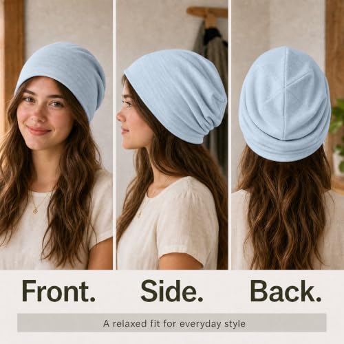 vidsel 100% Cotton Slouchy Beanie, Lightweight Summer Hats for Women Men - color: 1pc Light Blue, size: Medium