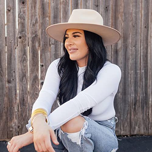 DRESHOW Women Classic Felt Fedora Wide Brim Floppy with Belt Buckle Panama Hat - color: 1 Pc Fedora Hat: Beige