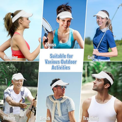 Foldable Sports Sun Visor Hat - Adjustable Running Golf Tennis Cap with Mesh&Reflective Design, Quick Drying for Men & Women - color: White/Reflective