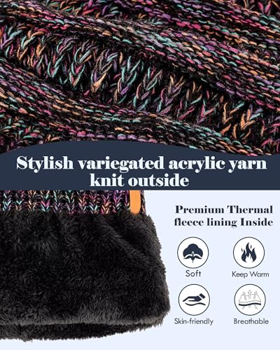 Winter Beanie Hat Scarf Gloves Set for Women, Slouchy Beanie Long Scarf Touchscreen Gloves, Warm 3 in 1 Set - color: Multicolor-02