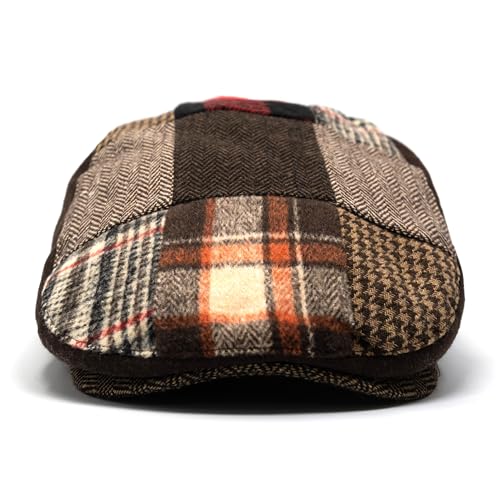 Men's Classic Patchwork Herringbone Checker Plaid Newsboy Ivy Hat Flat Cap - color: Red, size: Large-X-Large