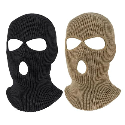 Pukavt 2 Pack 3 Hole Winter Knitted Mask, Ski Mask Balaclava Cap - color: Black/Khaki