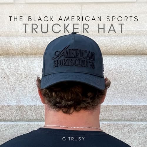CITRUSY Athletic Trucker Golf Hat | Performance Mens 5 Panel Cap | Cool Breathable Waterproof Workout Running Snapback - color: American Sports Club |Black Camo