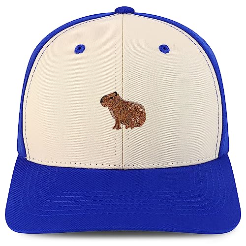 Trendy Apparel Shop Capybara Embroidered Patch Structured 6 Panel Snapback Baseball Cap - color: Stone Royal
