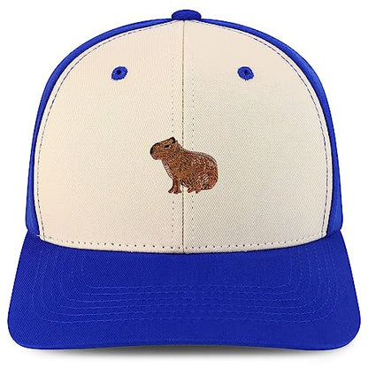 Trendy Apparel Shop Capybara Embroidered Patch Structured 6 Panel Snapback Baseball Cap - color: Stone Royal