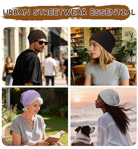 100% Cotton Thin Summer Slouchy Beanie Hat for Women Men Chemo Cap - color: 1pc Dark Coffee, size: Large