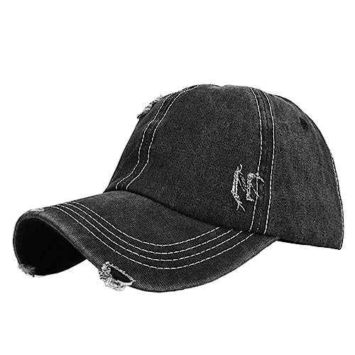 Vintage Washed Distressed Baseball Cap Adjustable Trendy Trucker Hats Unstructured Canvas Dad Hat for Mens Womens Black