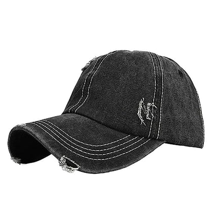 Vintage Washed Distressed Baseball Cap Adjustable Trendy Trucker Hats Unstructured Canvas Dad Hat for Mens Womens Black