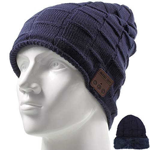 Wireless Music Hat Beanie for Men Women Wireless Headset Headphones Music Audio Boys Girls Winter Cap with Speaker Mic Hands Free Outdoor Sport Stereo Earphone Earpieces Navy Blue - color: Navy Blue