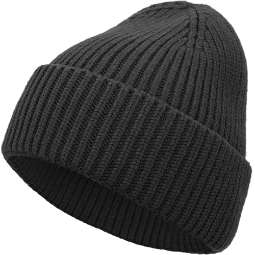 Seamless Beanie Hat for Men Women Wool Fisherman Beanies Winter Hats - color: Black