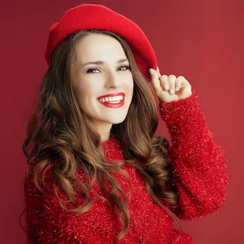 French Wool Beret Hats for Women Man - color: Bright Red