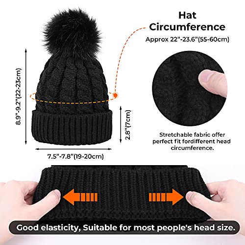 Livingston Women's Winter Soft Knit Beanie Hat with Faux Fur Pom Pom Warm Skull Cap Beanies for Women - color: Fleece Lined_black 1