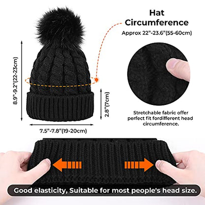 Livingston Women's Winter Soft Knit Beanie Hat with Faux Fur Pom Pom Warm Skull Cap Beanies for Women - color: Fleece Lined_black 1