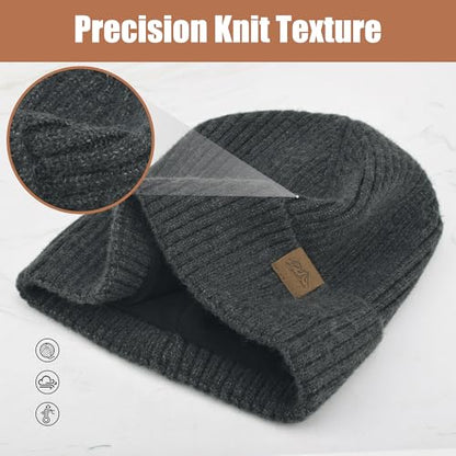 Unisex XXL Winter Hat, Fleece Lined Beanie Skull Cap Thermal Beanies Warm Ski Hat for Cold Weather - color: Dark Heather Gray