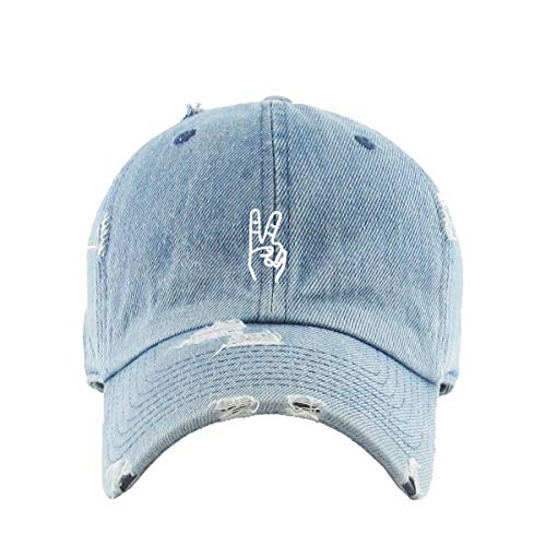 Peace Sign Vintage Baseball Cap Embroidered Cotton Adjustable Distressed Dad Hat - color: Light Denim