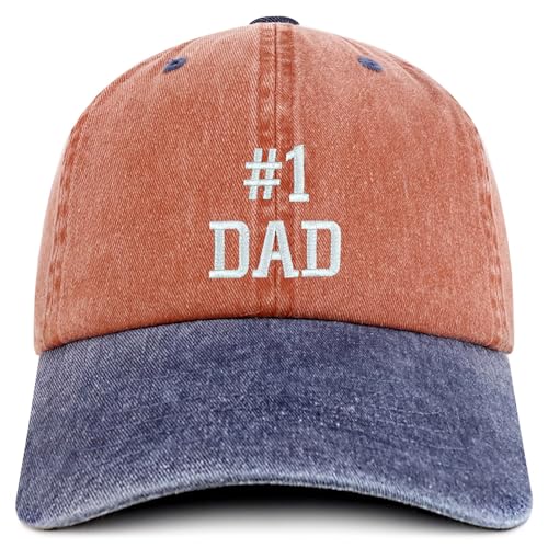Trendy Apparel Shop Number 1 Dad Embroidered Pigment Dyed Low Profile Cotton Cap - color: Orange Navy