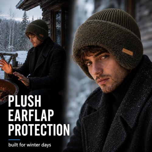 Waterproof Winter Warm Beanie with Ear Flaps for Men - color: Navy, size: Medium-Large