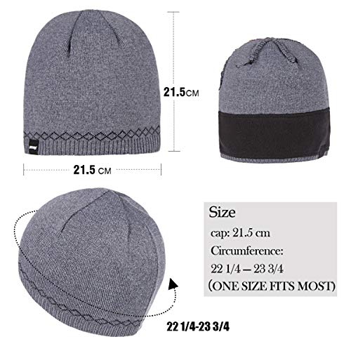 Mens Winter Beanie Hat Warm Knit Cuffed Plain Toboggan Ski Skull Cap (3 Patterns) - color: B2-grey