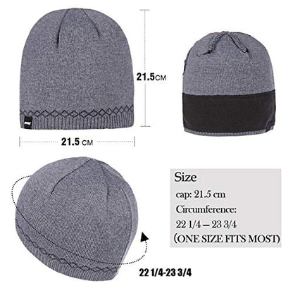 Mens Winter Beanie Hat Warm Knit Cuffed Plain Toboggan Ski Skull Cap (3 Patterns) - color: B2-grey