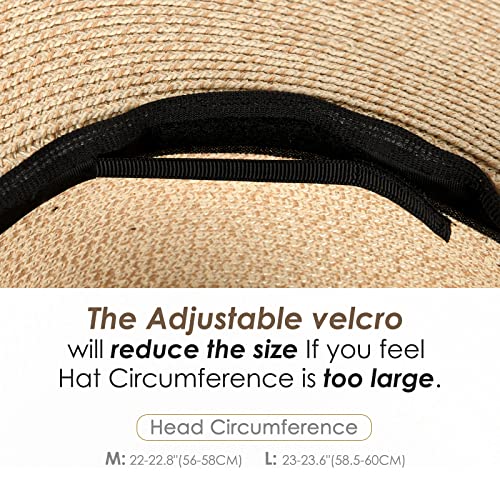 FURTALK Womens Wide Brim Sun Hat Beach Panama Fedora Straw Summer - color: Coffee Brown, size: Medium-Large
