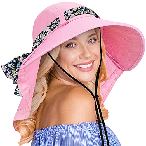 Tirrina Women's Sun Hat Wide Brim, UV Protection Sun Hats for Women - color: Pink