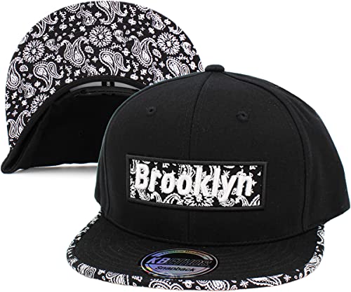 City Snapback Embroidered Fashion Snapback Hat New York Brooklyn Adjustable Baseball Cap Mens Womens - color: Black Brooklyn Bandana