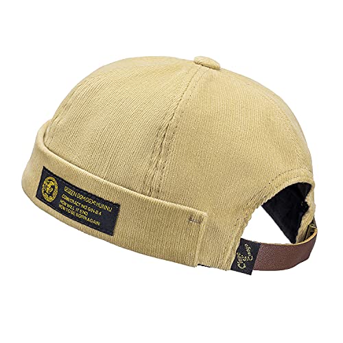 CLAPE Watch Cap Work Beanie Corduroy Docker Leon Brimless Hat Rolled Cuff Harbour Hat - color: Khaki