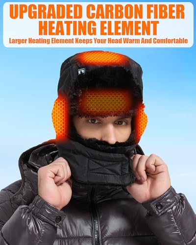 Heated Trapper Hat for Men & Women, Faux Fur Outdoor Winter Hunting Hat
