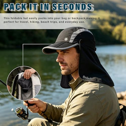 Tirrinia UPF 50+ Fishing Hat with Removable Neck Flap, Baseball Cap - color: Black
