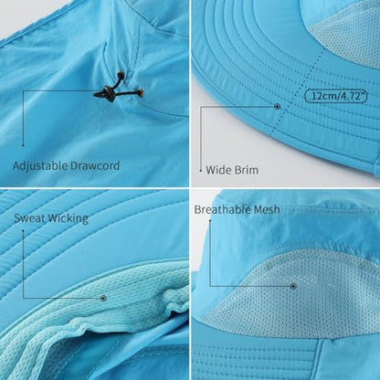 Home Prefer Outdoor UPF50+ Sun Hat Wide Brim Mesh Fishing Hat with Neck Flap - color: Aqua Blue