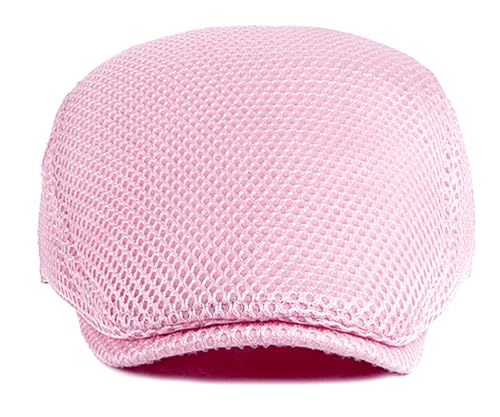 DIYDECAL Mens Breathable Mesh Summer Hat Adjustable Newsboy Beret Ivy Cap Cabbie Flat Cap - color: Pink