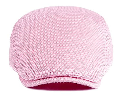 DIYDECAL Mens Breathable Mesh Summer Hat Adjustable Newsboy Beret Ivy Cap Cabbie Flat Cap - color: Pink