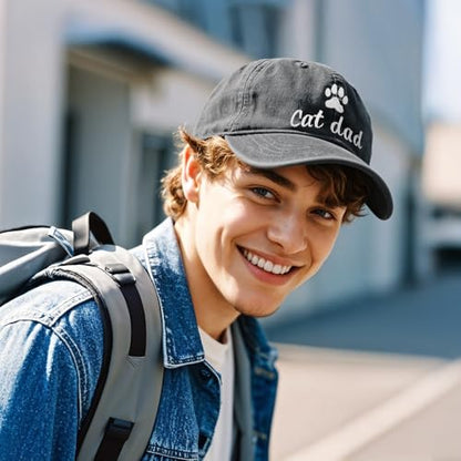 Embroidery Adjustable Classic Washed Distressed Baseball Hats, Funny Hats for Men Cat Dog Dad Fishing Father - color: Washed Black003