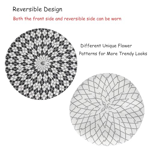 ZLYC Women French Beret Hat Reversible Knit Thickened Warm Artist Cap - color: Checkered White