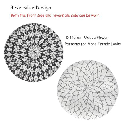 ZLYC Women French Beret Hat Reversible Knit Thickened Warm Artist Cap - color: Checkered White
