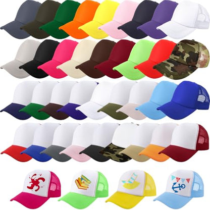 40 Pack Kids Sublimation Trucker Hat Bulk Blank Baseball Cap DIY Mesh Baseball Hat Adjustable Trucker Cap for Summer - color: Color Set 1