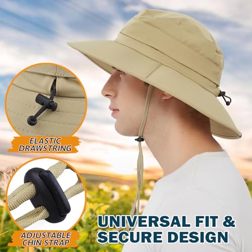 Men's UPF 50+ Waterproof Wide Brim Boonie Hat, Sun & Rain Protection - color: Khaki