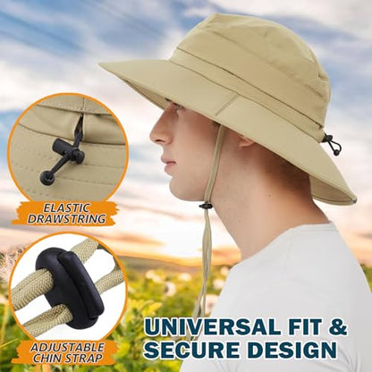 Men's UPF 50+ Waterproof Wide Brim Boonie Hat, Sun & Rain Protection - color: Khaki