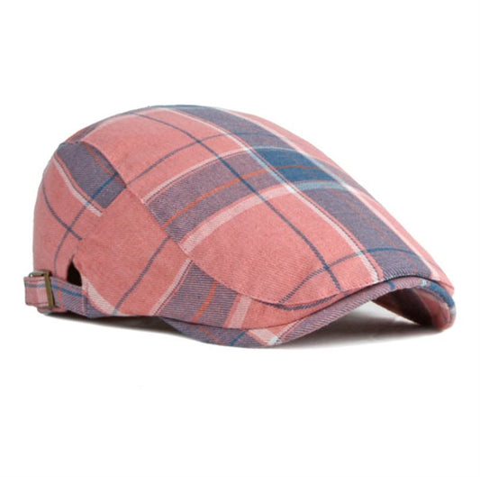 Unisex Classic Plaid Beret Newsboy Hats Flat Sun Hat Sport Golf Baseball Caps Cabbie Driving Cap Hats for Women Men - color: Pink