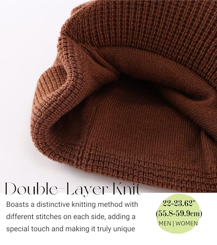 Home Prefer Mens Wool Blend Winter Hat Double-Layer Warm Knit Pre-Curve Visor Beanie Brimmed Beanies Hat for Men Women - color: Brown