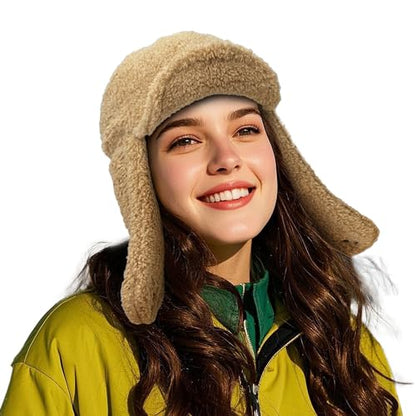 Clakllie Snow Trapper Trooper Hat with Ear Flap for Skiing Women's Ushanka Warm Winter Hat - color: Cdus-ddkp02-khaki
