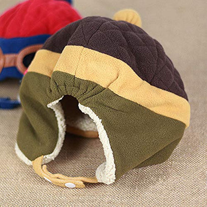 Toddlers Baby Girls and Boys Crochet Earflap Pilot Hats Beanie Cap Winter Warm Knit Caps Ear Protection Cap - color: Hat1-brown