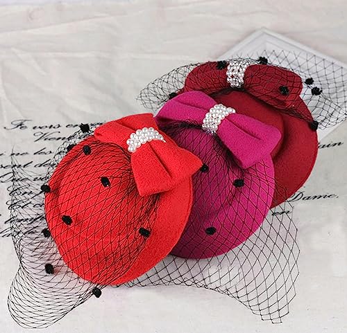 Fascinators Hats Pillbox Hat for Girl and Women - color: Blue-fascinator With Bowknot Veil