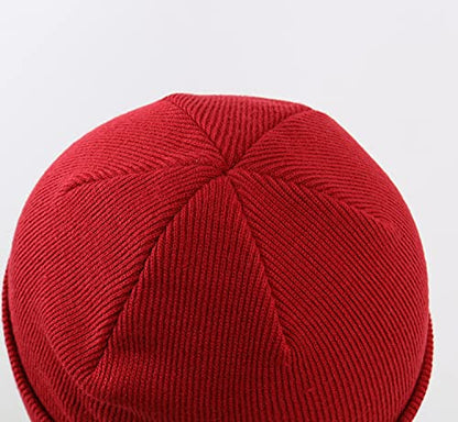 Home Prefer Mens Winter Hats Acrylic Knit Cuff Beanie Cap Warm Womens Beanie Hat - color: Dark Red