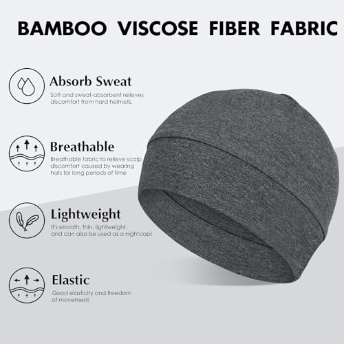 FocusCare 2Pcs/4Pcs 100% Viscose Beanies for Men Women Helmet Liner Lightweight Sleeping Cap for Chemo Hair Loss - color: Black & Dark Health Grey