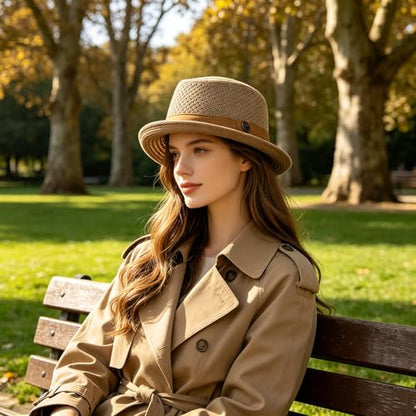 XGOPTS Unisex Summer Mesh Straw Porkpie Hat Trilby Jazz Fedora Panama Hats - color: Khaki