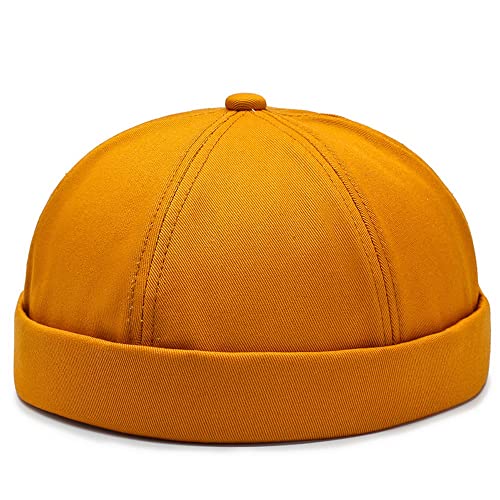 Gogobear Mens Brimless Docker Beanie Adjustable Rolled Cuff Sailor Cap - color: Yellow