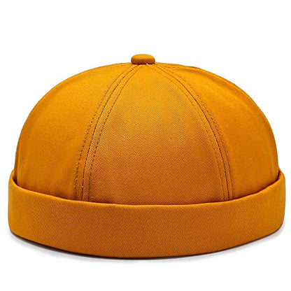 Gogobear Mens Brimless Docker Beanie Adjustable Rolled Cuff Sailor Cap - color: Yellow